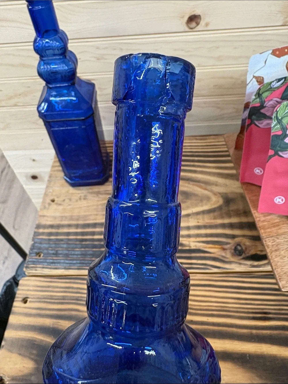 Blue Decorative Glass Bottle Vase - Home Accents